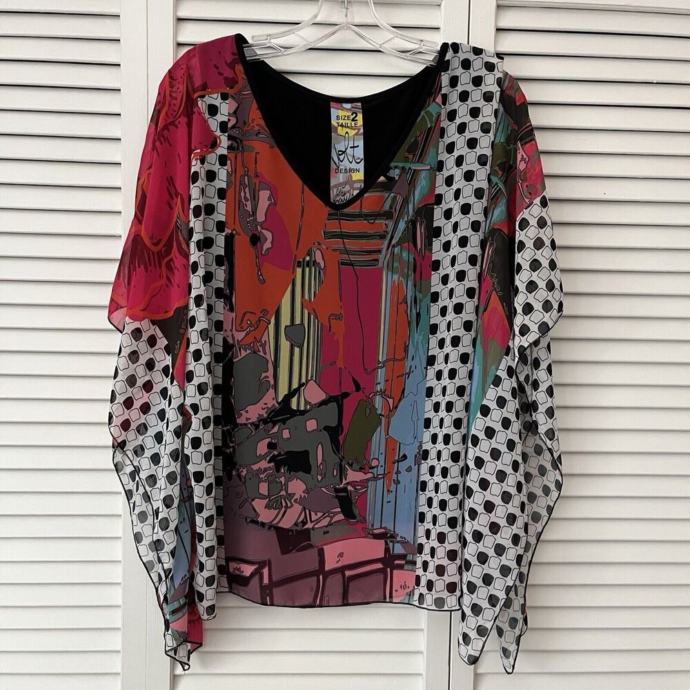 Volt Design Au Naturel graphic print art to wear chiffon Top V-neck Size 2/US 8